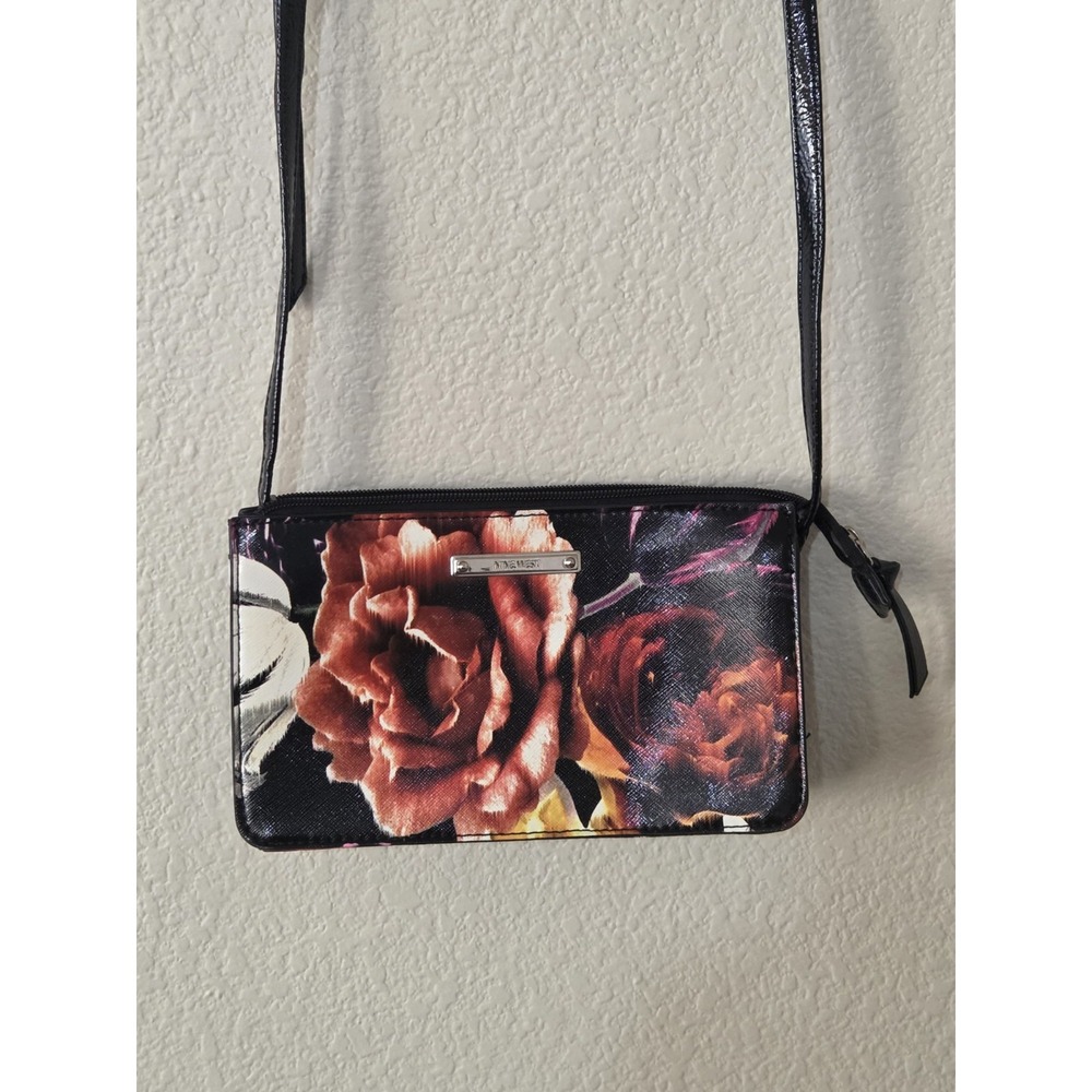 NINE WEST Black Pink Floral Crossbody Bag Clutch Colorful Small Medium Size